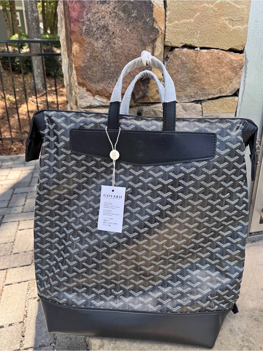 Goyard Black & Gray Signature Canvas Tote with Leather Trim